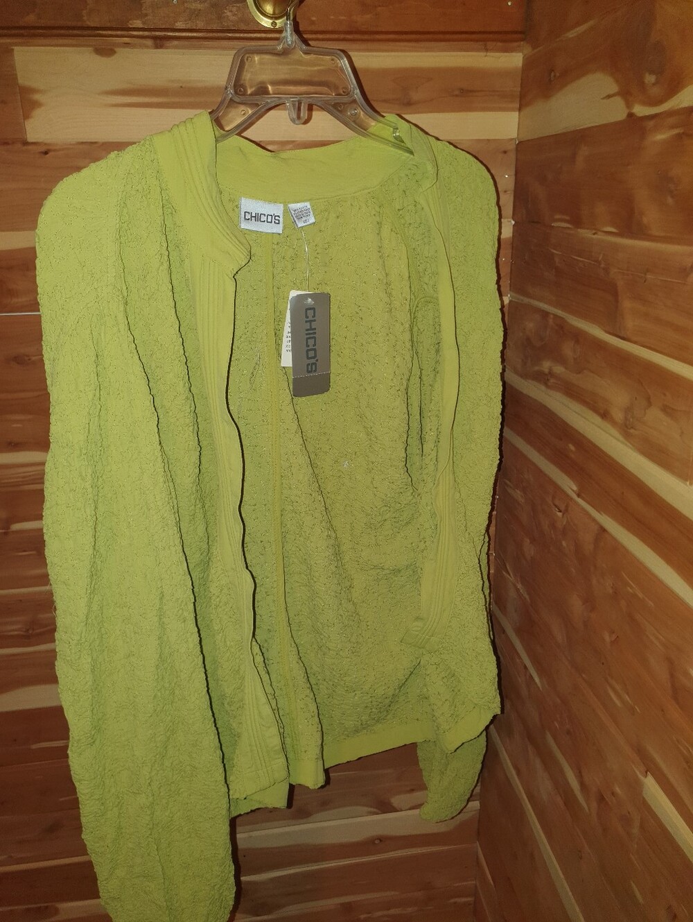 Chico's Bright Lime Open-Front Textured Cardigan